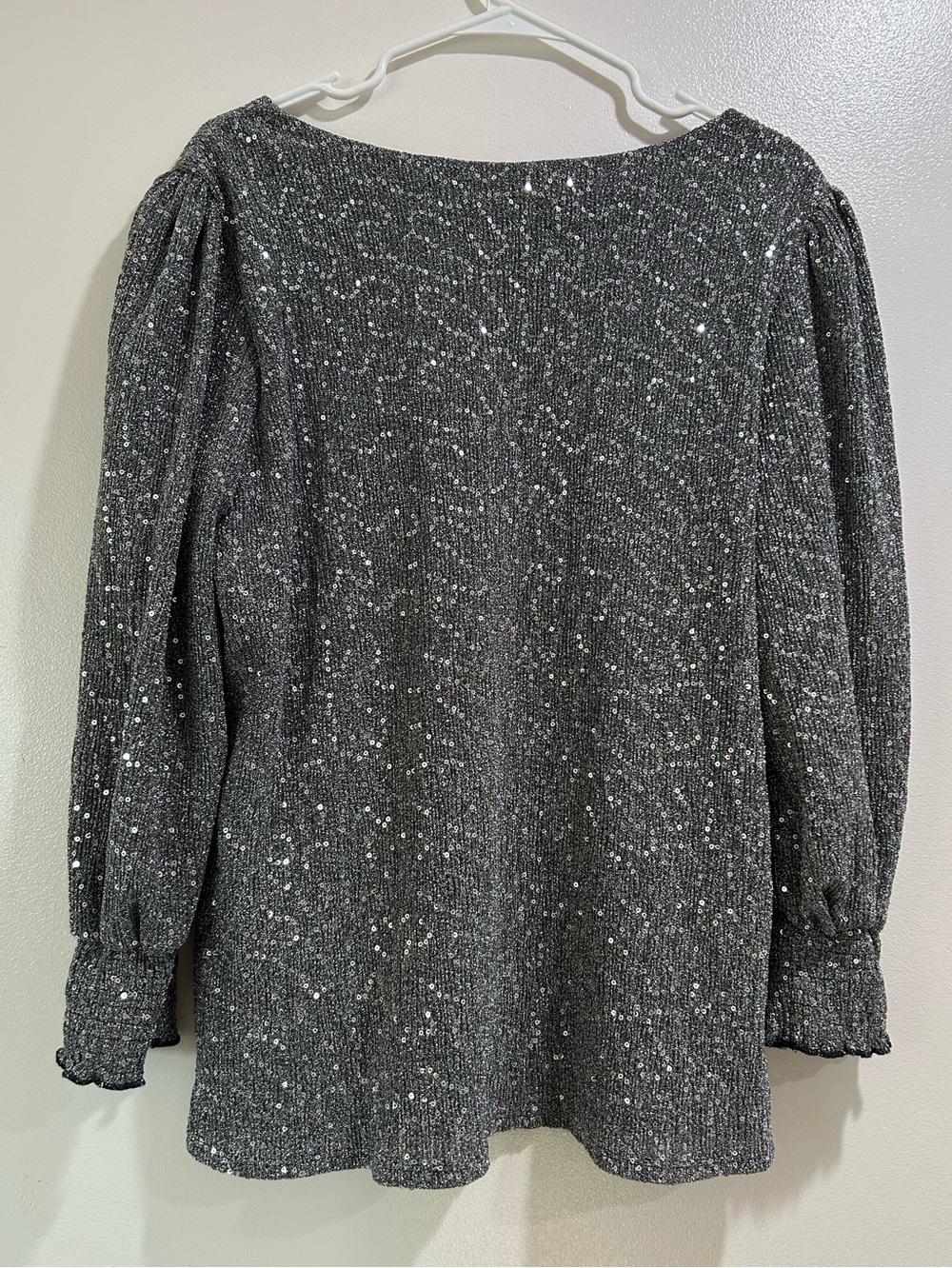 Notations NWT Silver Metallic Sequin V-Neck Blouse Size L - Picture 4 of 10